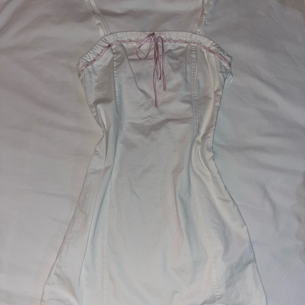 White Slip Dress with Pink Accents